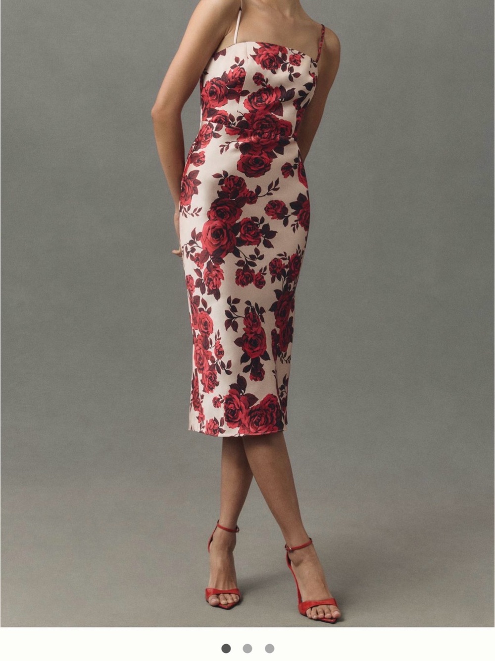 Sachin + Babi Red Rose Print Midi Dress on Cream from Anthropology NWT
